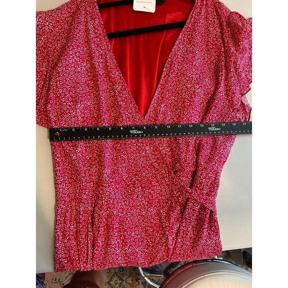 Zesica Juniors XL Red Polka Dot Ditsy Floral Partially Lined Ruffle Detail Wrap - Picture 8 of 8